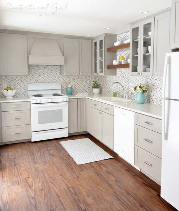 White Kitchen With White Appliances
 Gray White Kitchen Remodel