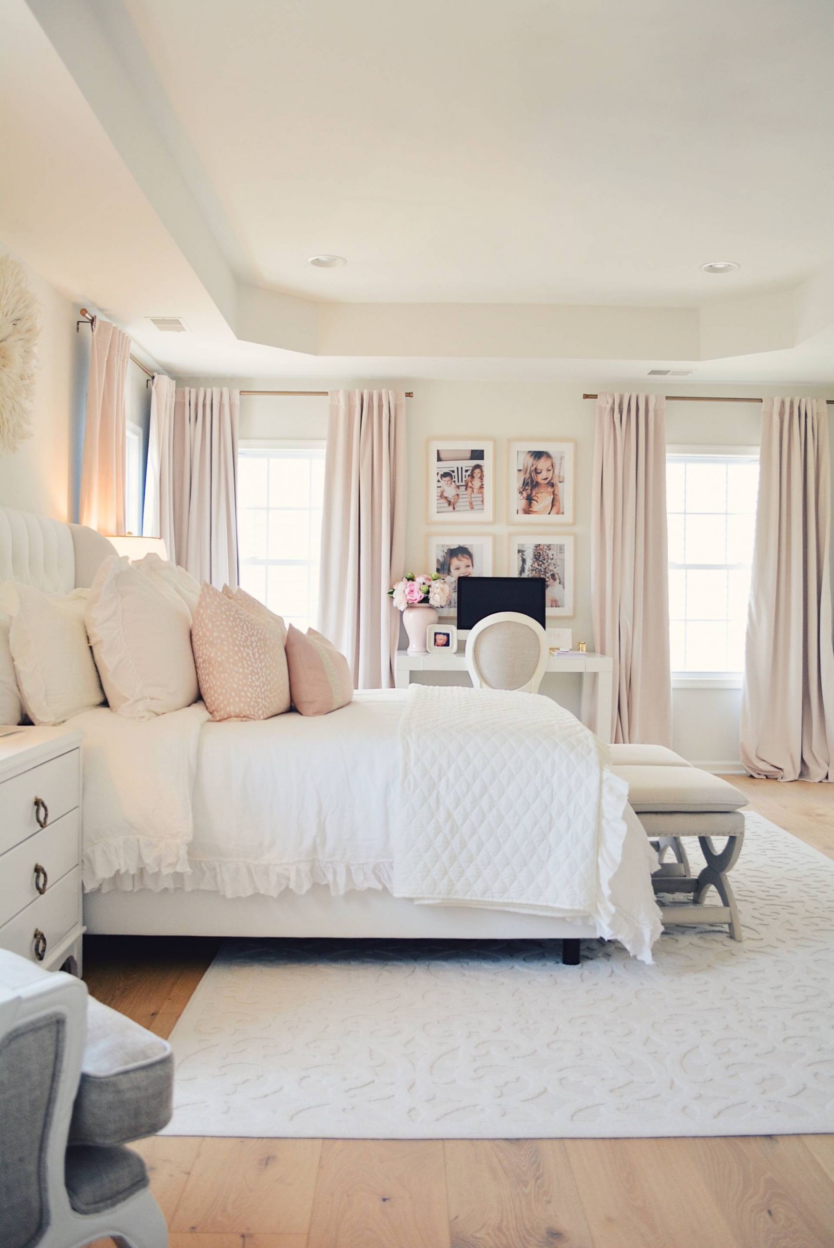 White Master Bedroom
 Elegant White Master Bedroom & Blush Decorative Pillowsl