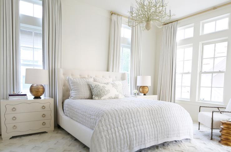 White Master Bedroom
 White Master Bedroom with Gold Lamps Transitional Bedroom