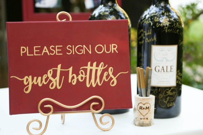 Wine Themed Wedding Guest Book
 Burgundy & Gold Winery Wedding at Gale Vineyards Love