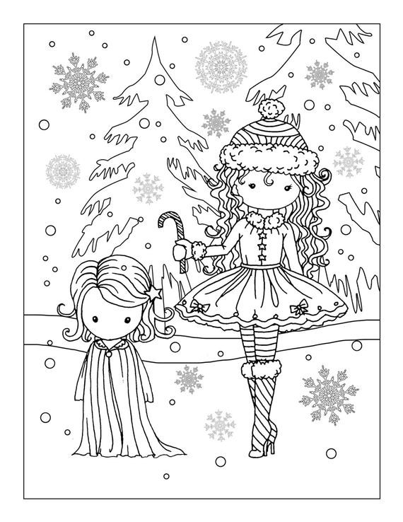 Winter Coloring Pages For Girls
 Items similar to Holiday Fun Cute Little Girls in the