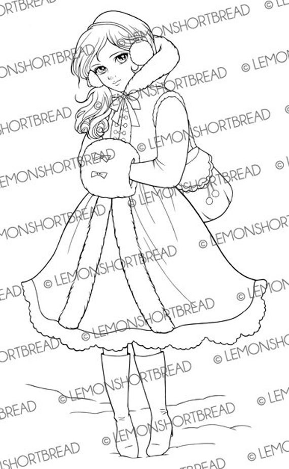 Winter Coloring Pages For Girls
 Winter Snow Muff Shoujo Digital Stamp Digi by lemonshortbread