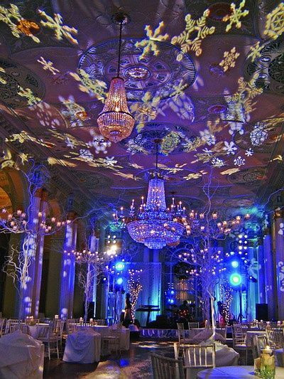 Winter Wonderland Christmas Party Ideas
 Wonderland setup with a snowflakes gobo monogram at this