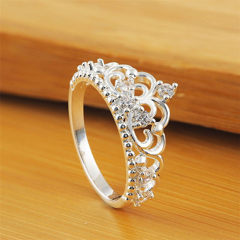 Women Wedding Rings
 Fashion Women Princess Queen Crown Crystal Ring Silver