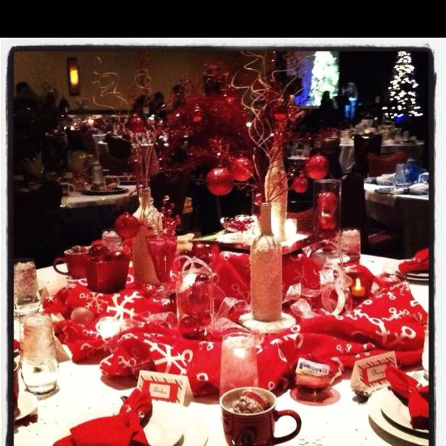 Women'S Ministry Christmas Party Ideas
 Red and white table scape created by a friend and I for a