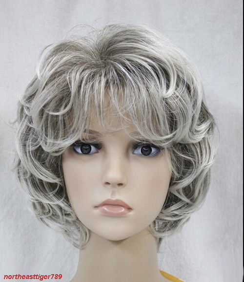 Women'S Short Curly Hairstyles
 Hot Sell Fashion Short Gray Mix Wavy Curly Women s Lady s