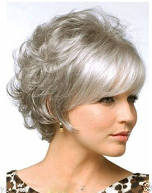 Women'S Short Curly Hairstyles
 New Fashion Short Grey mixed Party Curly Women s hair Wigs