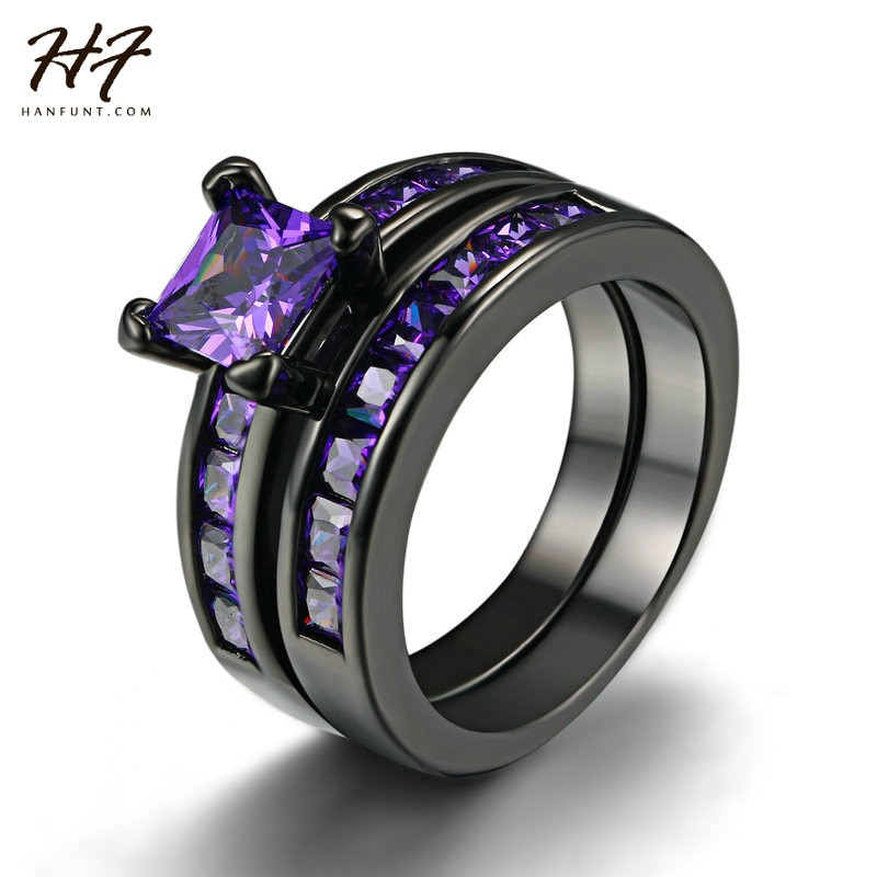 Womens Black Wedding Rings
 New Vintage Two Band Black Gold Wedding Ring Sets for