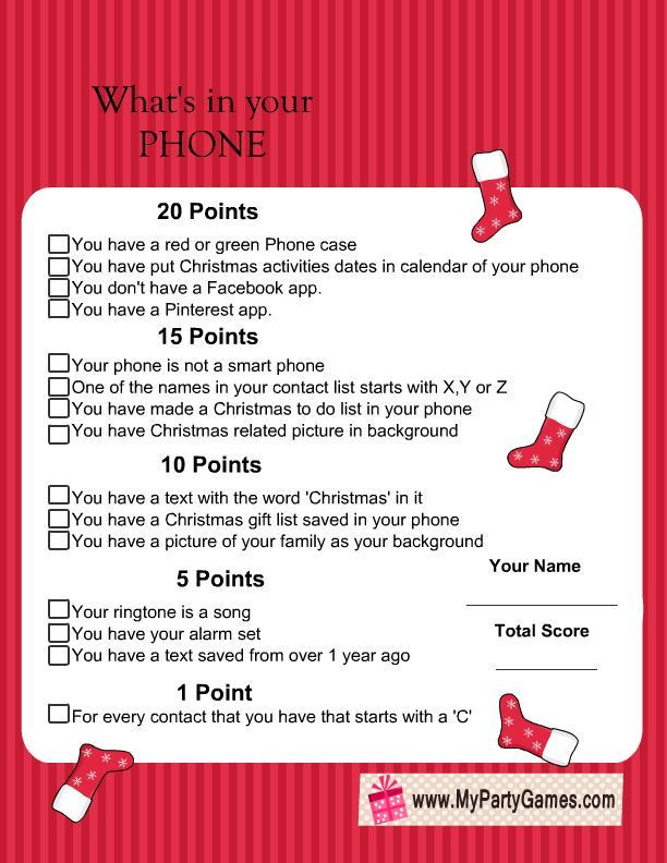 Work Holiday Party Game Ideas
 Free Printable What s in Your Phone Christmas Game