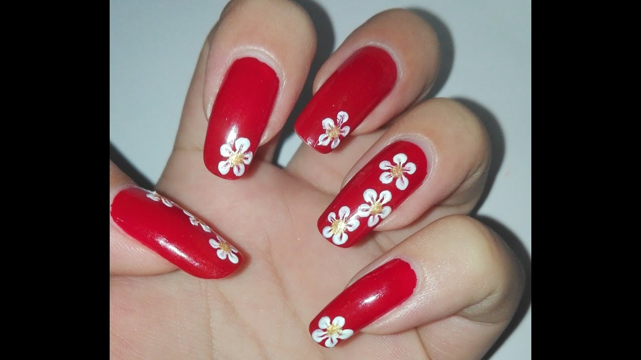 Www Nail Art Design
 Easy Red and White DIY Flower Nail Art Tutorial No Tools