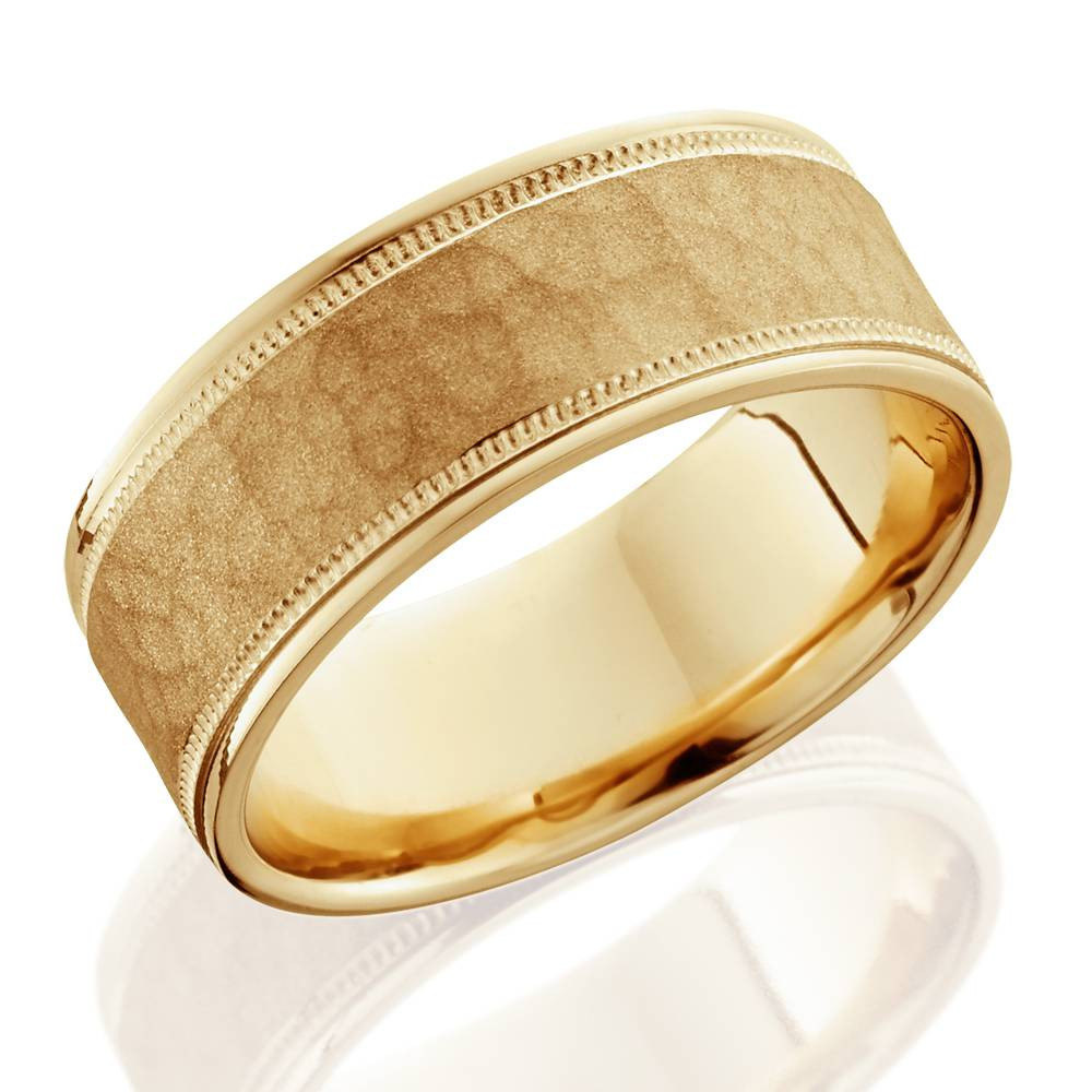 Yellow Gold Wedding Bands For Men
 8mm Hammered Mens Wedding Band 14K Yellow Gold