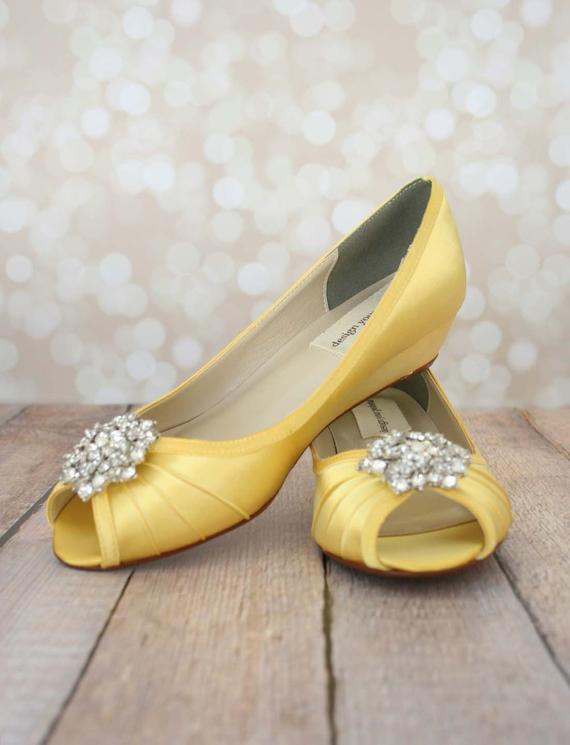 Yellow Wedding Shoes
 Items similar to Yellow Wedding Shoes Wedge Wedding Shoes