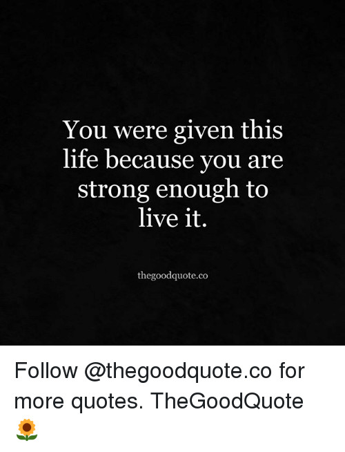 You Were Given This Life Quote
 You Were Given This Life Because You Are Strong Enough to