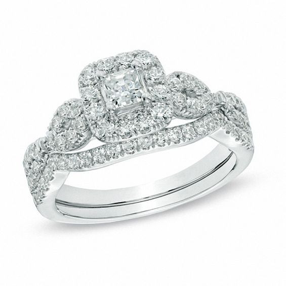 Zales Womens Wedding Rings
 1 CT T W Princess Cut Diamond Frame Twist Bridal Set in