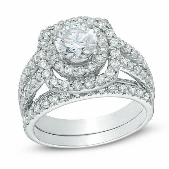 Zales Womens Wedding Rings
 2 1 5 CT T W Diamond Double Frame Bridal Set in 14K