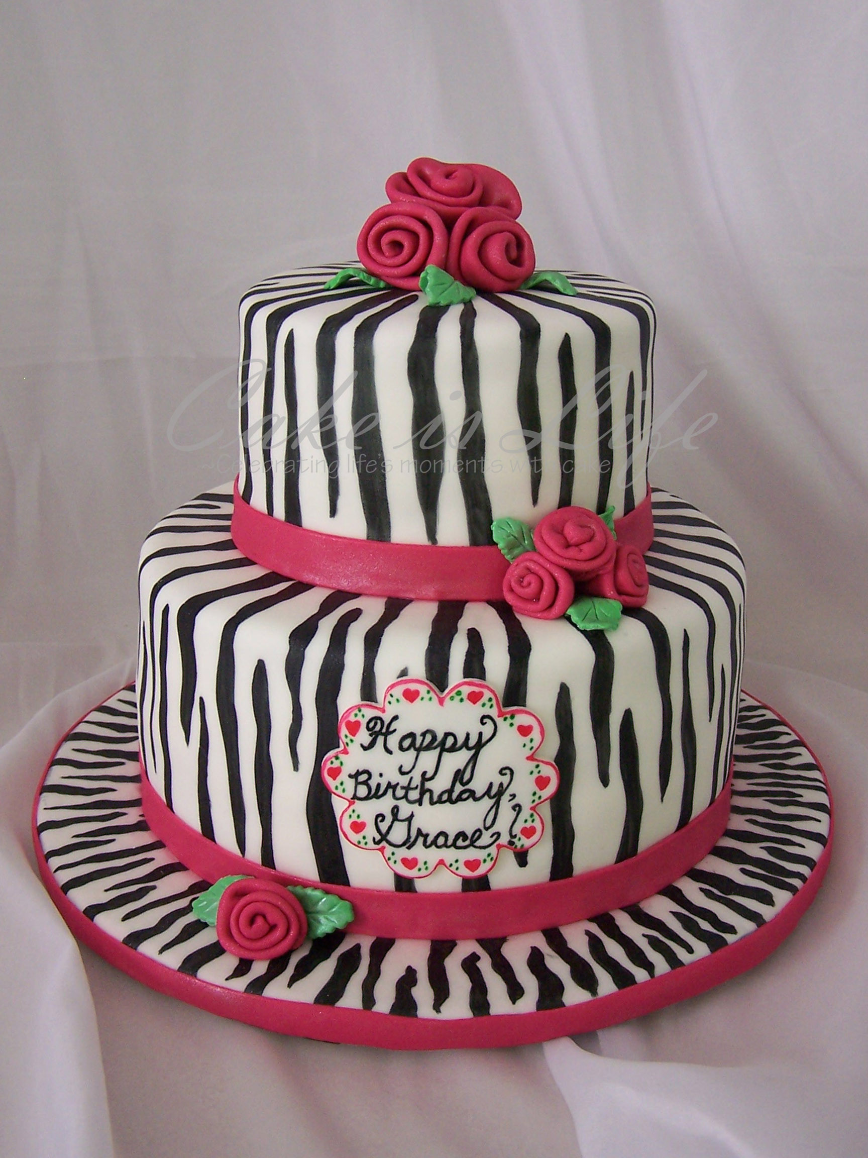 Zebra Print Birthday Cake
 Girly Zebra Striped Birthday Cake