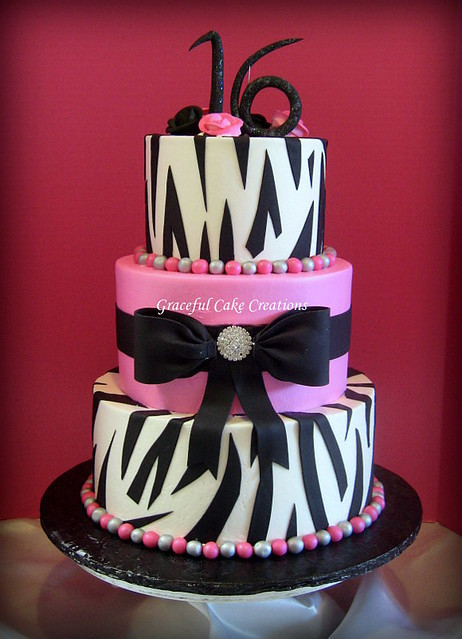 Zebra Print Birthday Cake
 Hot Pink and Zebra Print Sweet Sixteen Birthday Cake