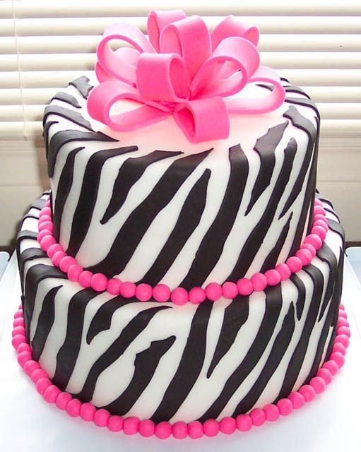 Zebra Print Birthday Cake
 Zebra Striped Design Wedding Cakes
