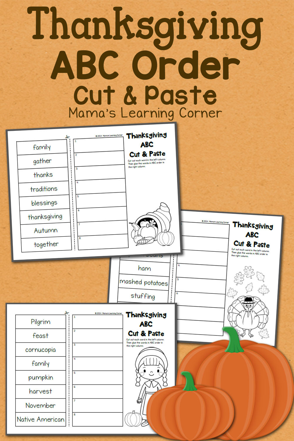 2nd Grade Thanksgiving Crafts
 Thanksgiving ABC Order Cut and Paste Worksheets Mamas
