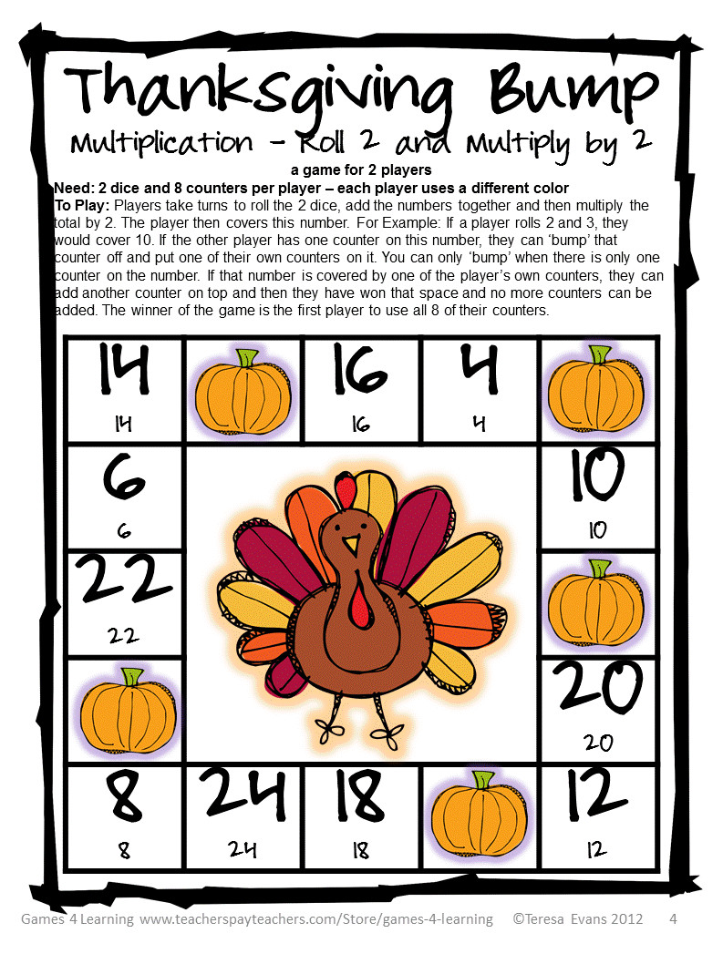 3rd Grade Thanksgiving Activities
 Fun Games 4 Learning Thanksgiving Math Freebies