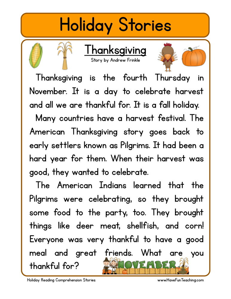 3rd Grade Thanksgiving Activities
 Reading prehension Worksheet Thanksgiving