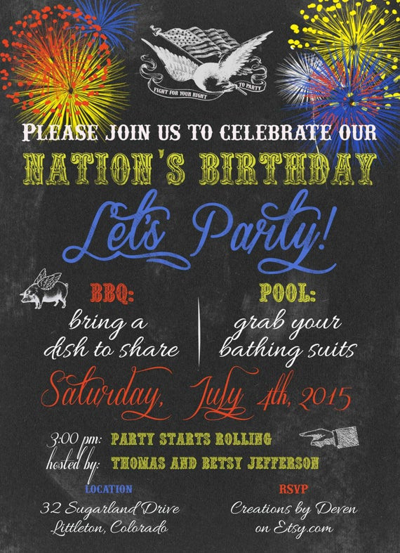4th Of July Block Party
 Fourth of July or Block Party Party Invitations Chalkboard