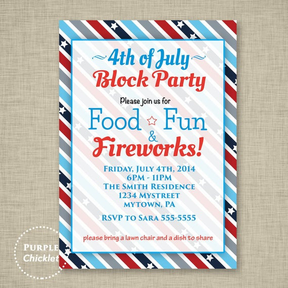 4th Of July Block Party
 Block Party Invite 4th of July Invitation Patriotic Invite Red