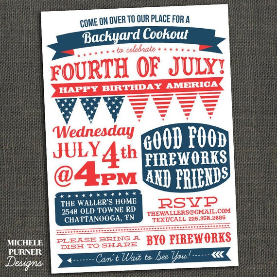 4th Of July Block Party
 Items similar to Fourth of July Party Invitation BBQ