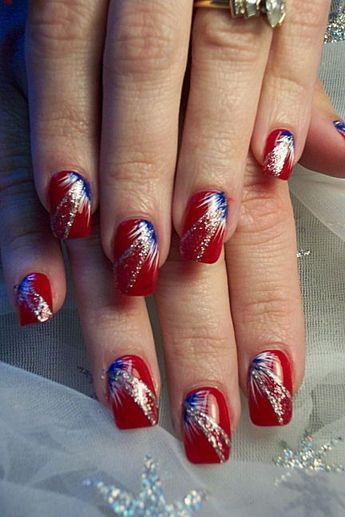 4th Of July Nail Design
 4th of July nails red nails with blue white fan brush