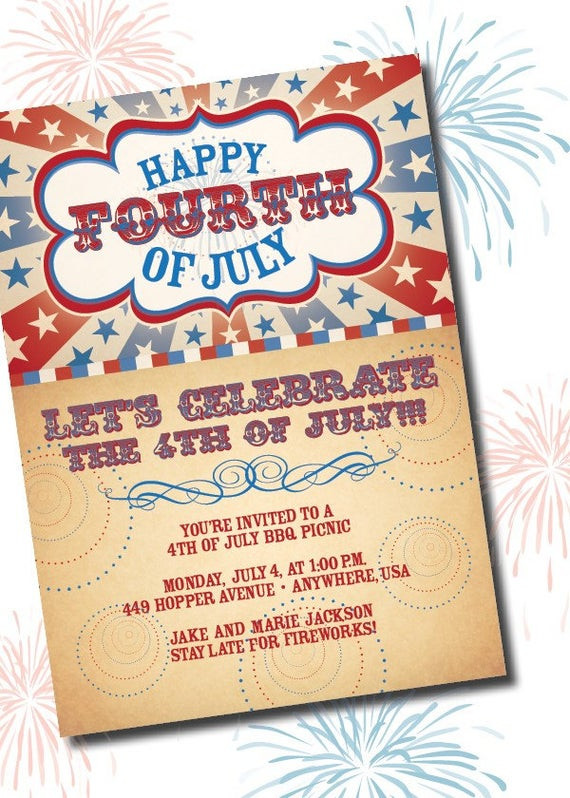4th Of July Party Invitations
 DIY Printable Americana Fourth of July Birthday Invitation