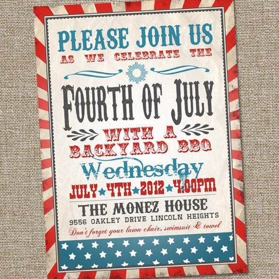 4th Of July Party Invitations
 Fourth of July Invitation Vintage Fourth of July Invitation