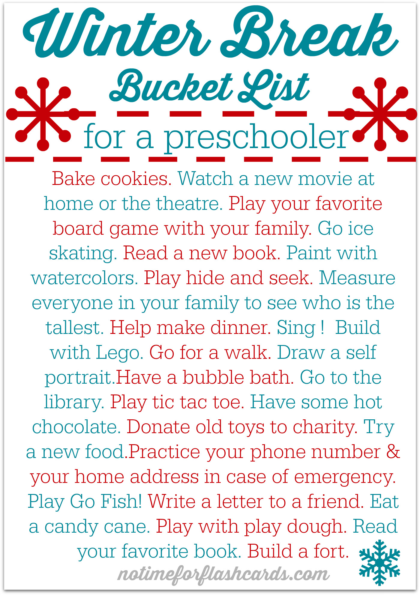 Activities To Do In Winter
 FREE Printable Winter Break Bucket List for Preschoolers