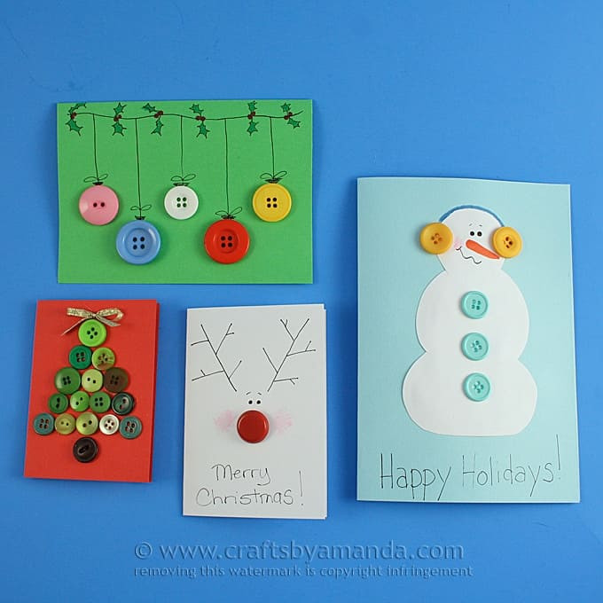 Christmas Card Crafts
 Homemade Button Cards for Christmas Crafts by Amanda