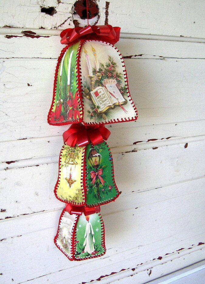 Christmas Card Crafts
 Vintage Christmas Bells made from Vintage Christmas Cards