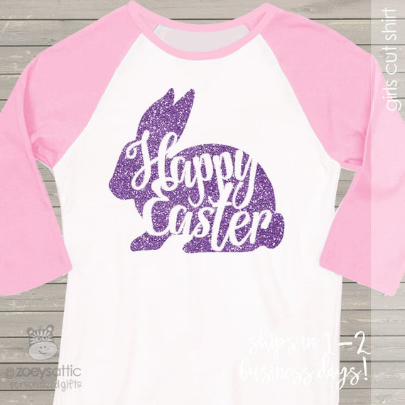 Easter Shirt Ideas
 Easter shirt girl sparkly glitter bunny raglan Tshirt pick