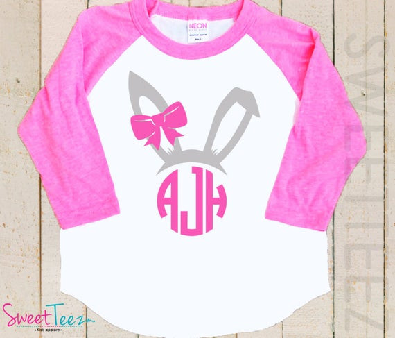 Easter Shirt Ideas
 Easter Shirt Bunny Shirt Monogram Girl Pink Raglan 3 4th
