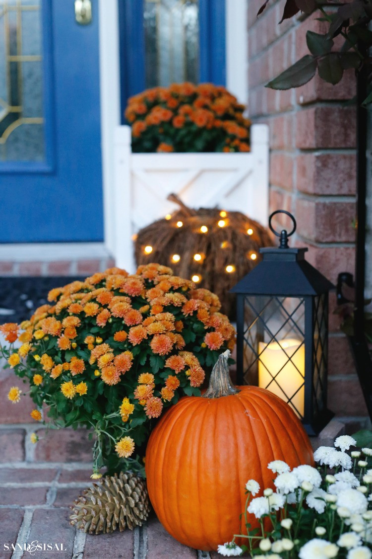 Front Porch Fall Decorating Ideas
 Indigo and Orange Fall Front Porch Sand and Sisal