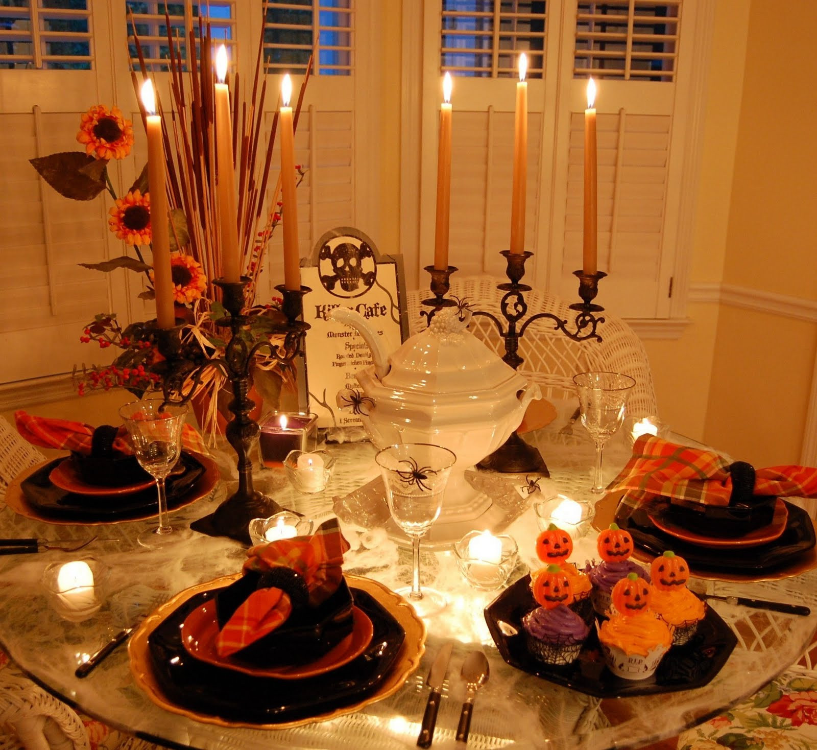 Halloween Tables Ideas
 Halloween Tablescape with a Spider Web Tablecloth