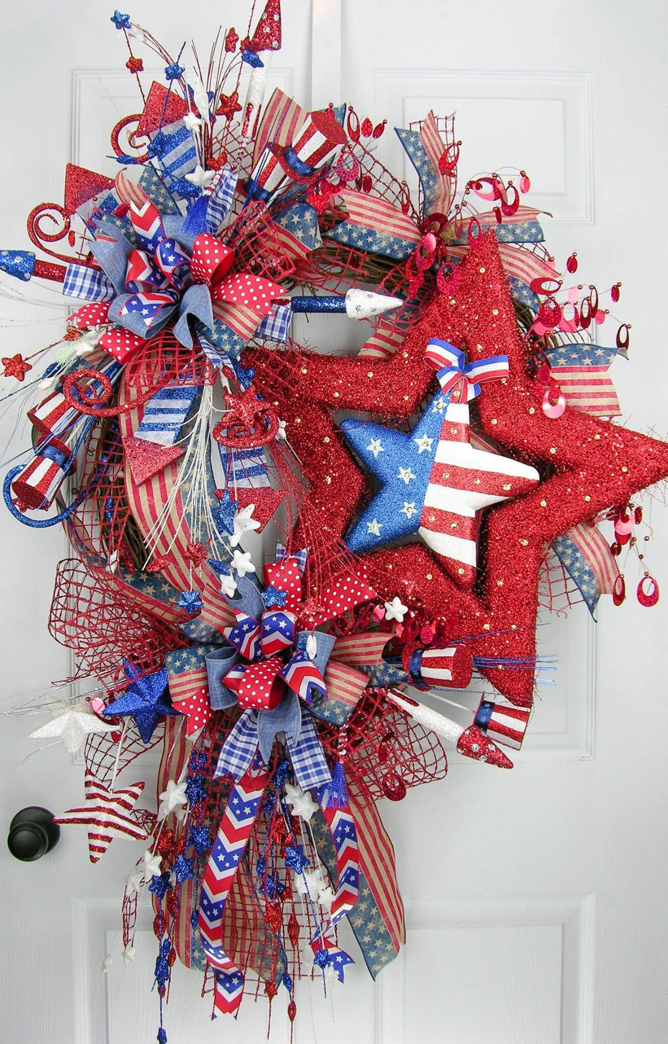 Memorial Day Wreath Ideas
 Patriotic Wreath Memorial Day 4th of July with lights and