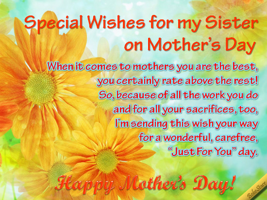 Mothers Day Quotes For Sister
 A MothersDay ecard with special wishes to your sister