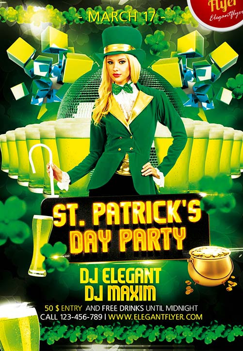 St Patrick's Day Party
 St Patrick’s Day Free Party Flyer PSD Template Download