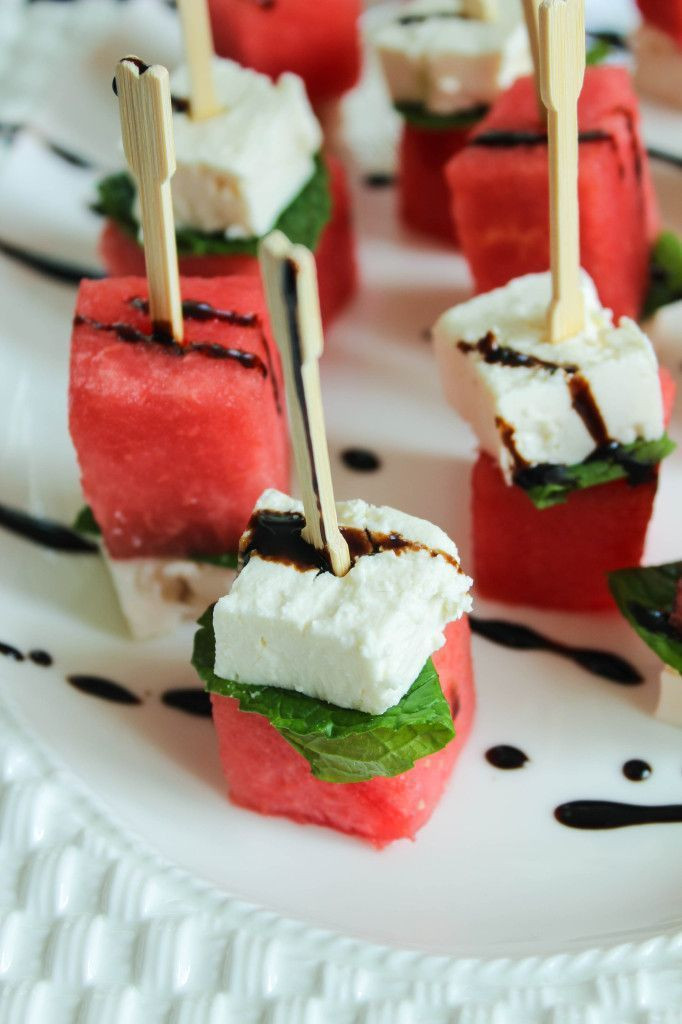 Summer Appetizers Finger Food
 Watermelon Feta Mint Skewers Recipe