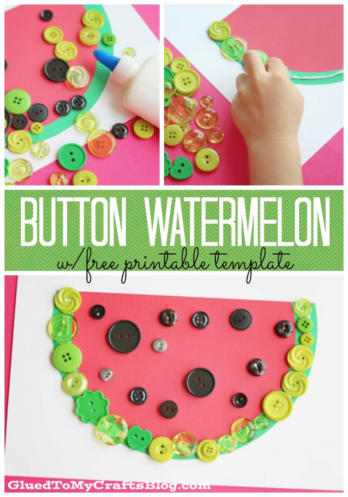 Summer Art And Crafts For Preschoolers
 Button Watermelon Kid Craft w free printable Glued To