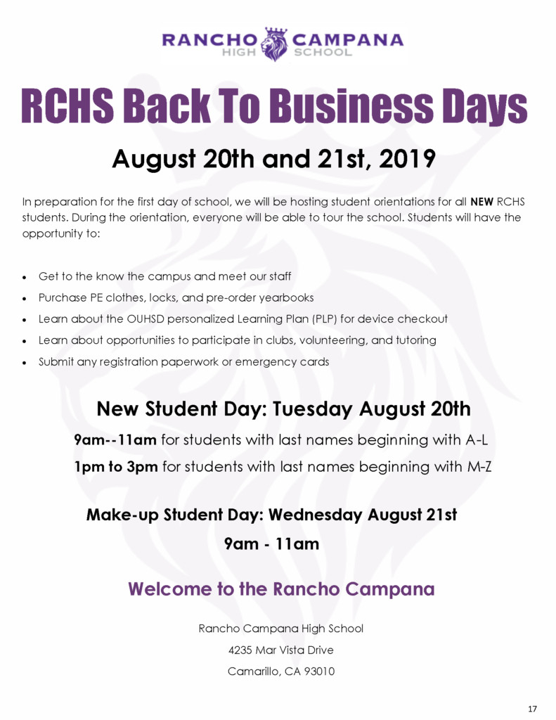 Summer Food Service Program 2020
 Summer Mailer 2019 2020 Rancho Campana High School