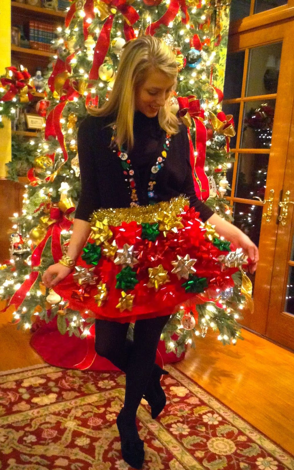 Tacky Christmas Outfit Ideas
 Christmas bow skirt for a tacky Christmas party