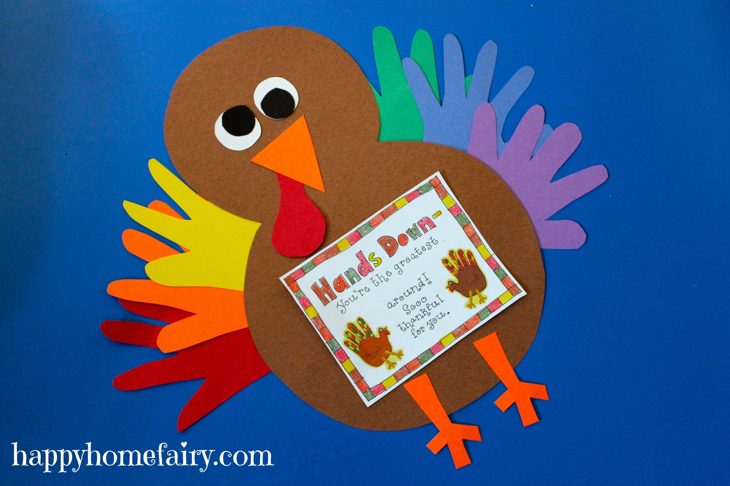 Thanksgiving Crafts
 Thankful Handprint Turkey Craft FREE Printable Happy