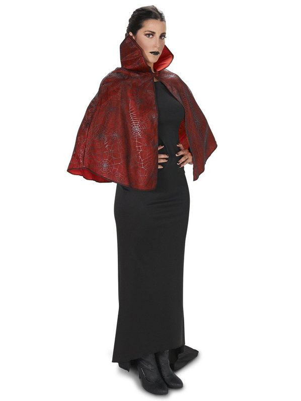 Wholesale Halloween Costume &amp; Party Supplies
 Red Foil Print Spiderweb Adult Cape for Halloween