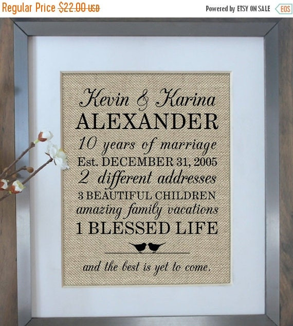 10 Year Anniversary Gift Ideas For Wife
 ON SALE 10 Year Anniversary Gift Personalized by