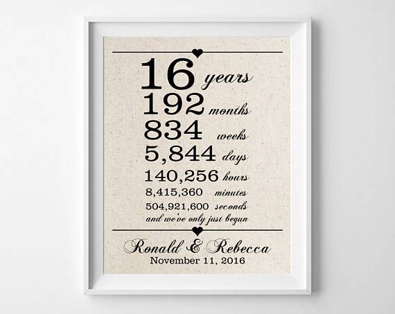 16 Year Anniversary Gift Ideas
 16 years to her 16th Anniversary Gift for Husband Wife