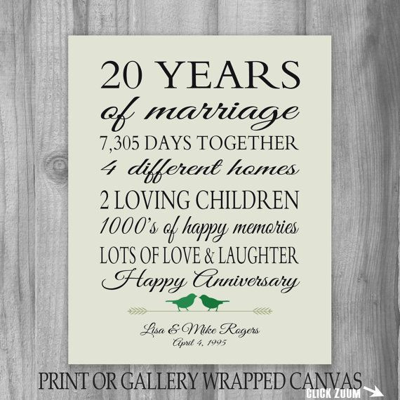 20Th Anniversary Gift Ideas For Parents
 20th Anniversary Gift 20 Year Anniversary Gift Canvas